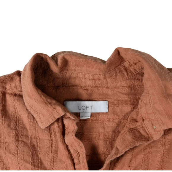 LOFT Terracota Embroidered Boho Long Sleeve Buttoned Blouse Gauzy M - Picture 8 of 9